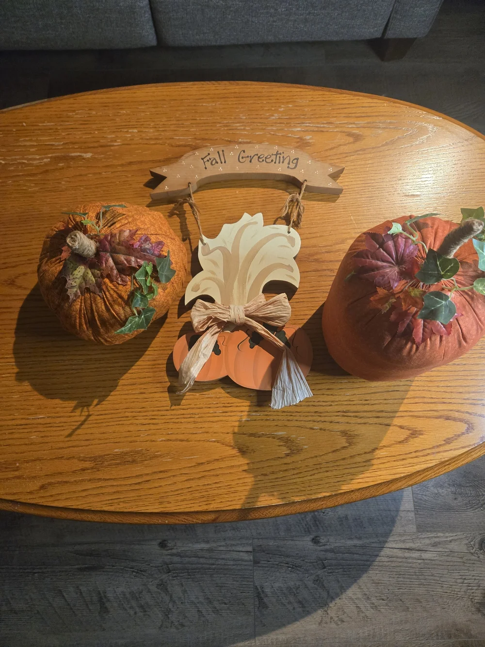 Fall Greeting Pumpkin Door Hanger And Fabric Pumpkins Home Decor